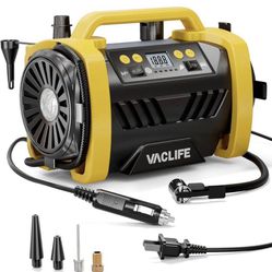 VacLife Tire Inflator Portable Air Compressor - 12V DC/120V AC Car Tire Pump for Air Mattress Beds, Boats with Inflation and Deflation Modes, Dual Pow