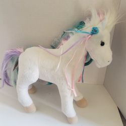 Douglas Cuddle Toy Horse Pony Plush 12" White Rainbow read description for details
