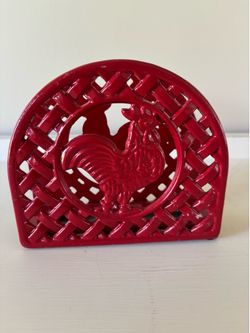 Vintage red rooster metal napkin holder