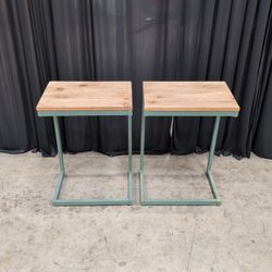 Green Metal Frame Two-Tier Console Table with Wood Tops