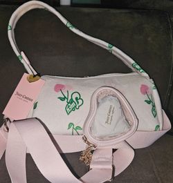 Juicy Couture Pink Floral Logo Shoulder Bag with Heart Pouch