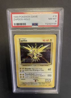 1999 Pokemon Set Unlimited Zapdos Rare Holo #16/102 PSA 8