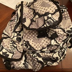LeSportsac Backpack Black and White Flowers 18” x 12” x 7