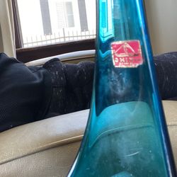 viking blue glass candle holder 