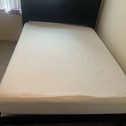 Velvet Queen sized bed frame with like new mattress