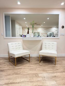 White Tufted Accent Chairs with Gold Legs – Set of 2