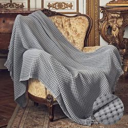 100% Cotton Vintage Waffle Weave Throw Blanket (Gray , 50'' x 60'')