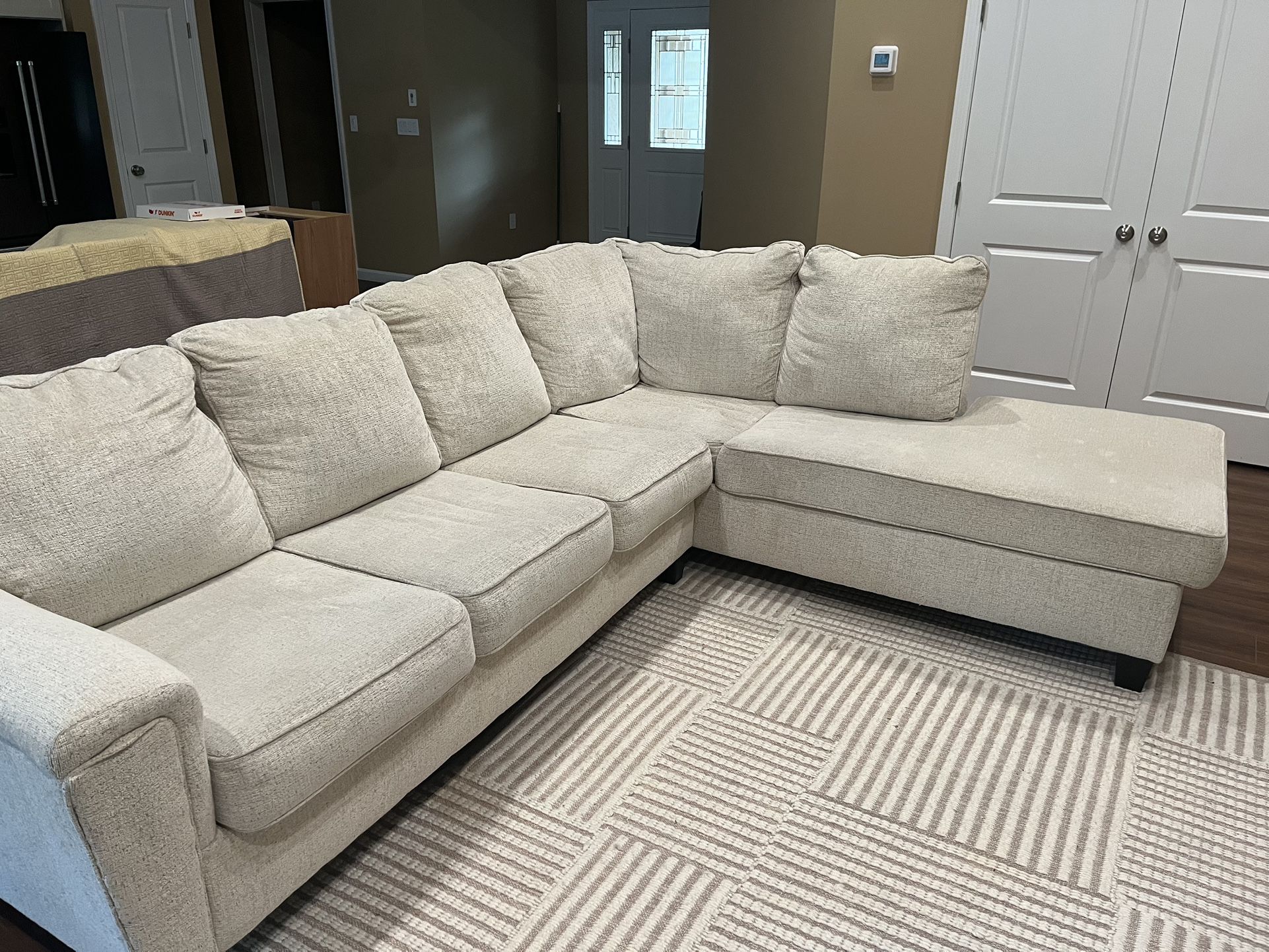 Big White Fur Sectional, Worn but COMFORTABLE