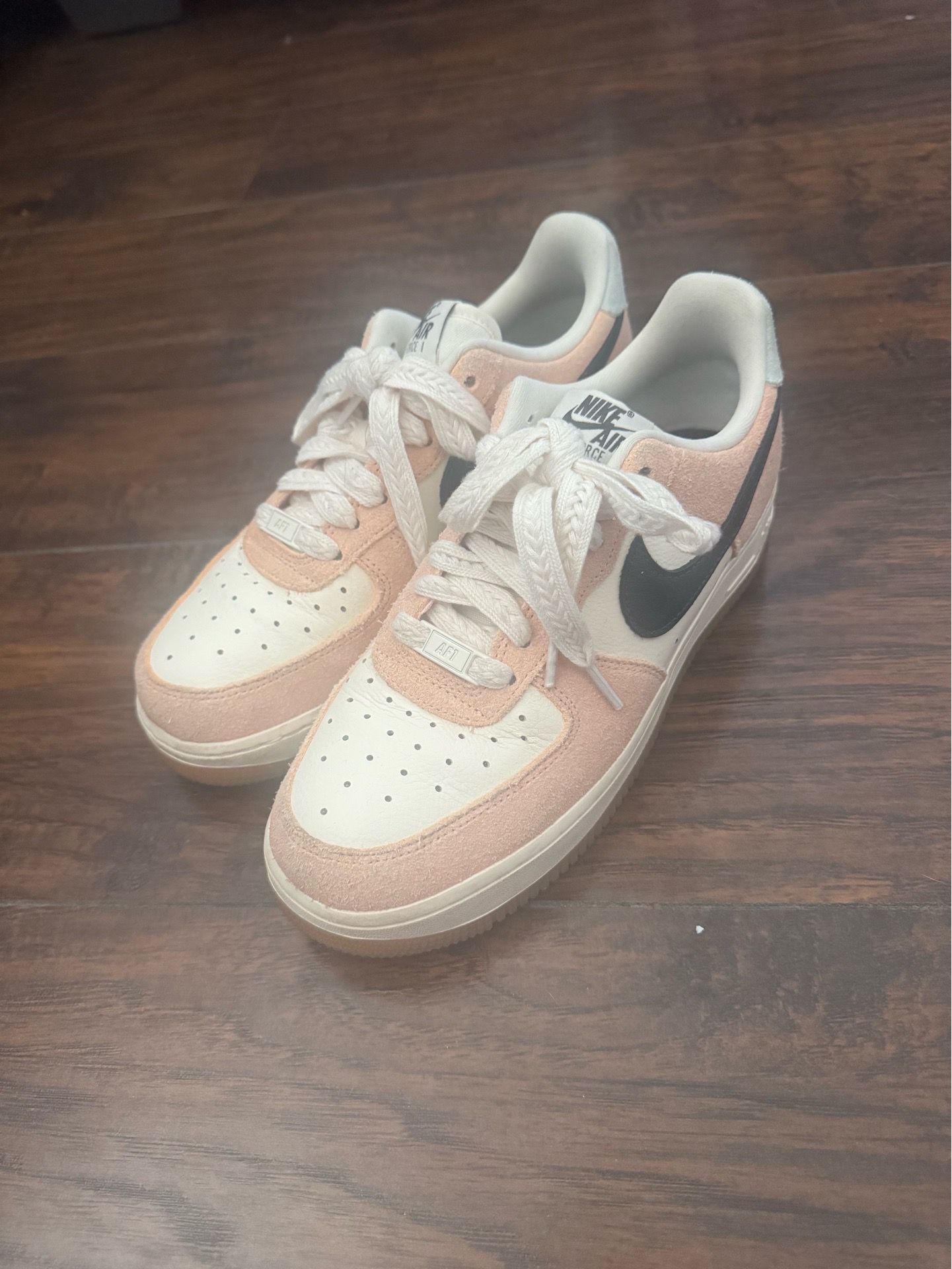 Pink and White Nike Air Force 1s