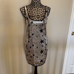 Juniors/womens Long Tank Top/short Dress, Sequins/bling Stars/rock Star, Size L, Runs Smaller, $10