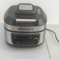 POWER XL Grill Air Fryer Combo 12 In 1 6 QT Nonstick Model MFC-AF-6C No Lid Read. No lid. One time use. Used in good condition with some minor cosmeti
