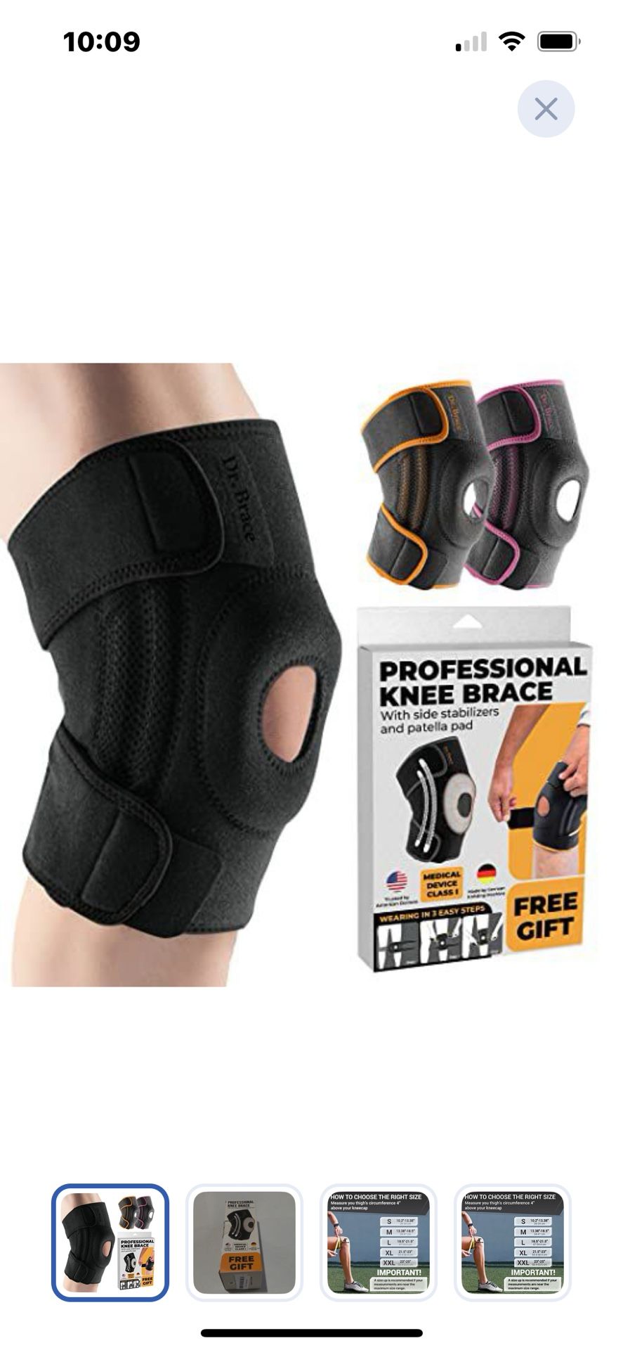 “New”Elite Knee Brace(unisex Sz med.)w/side Stabilizers And  Patella Gel Pads(for Max Knee pain & Recovery)