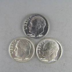 Set of 1962 to 1964 Roosevelt Silver Dimes --GREAT UNCIRCULATED COINS!