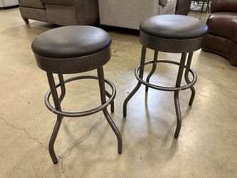 Industrial Style Metal Barstools with Pebbled Black Leather Seats (Set of 2)