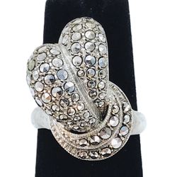 Vtg 935 Sterling Silver Marcasite Ring Wave Circle Splash Size 6 Chunky 8g Dome