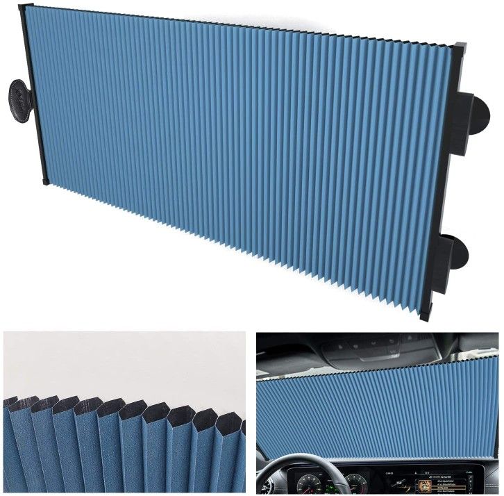 Retractable Double Layer Honeycomb Sun Shade Windshield Cover for Cars with Strong Suction Cup 25.6"x 56.7" Max Size