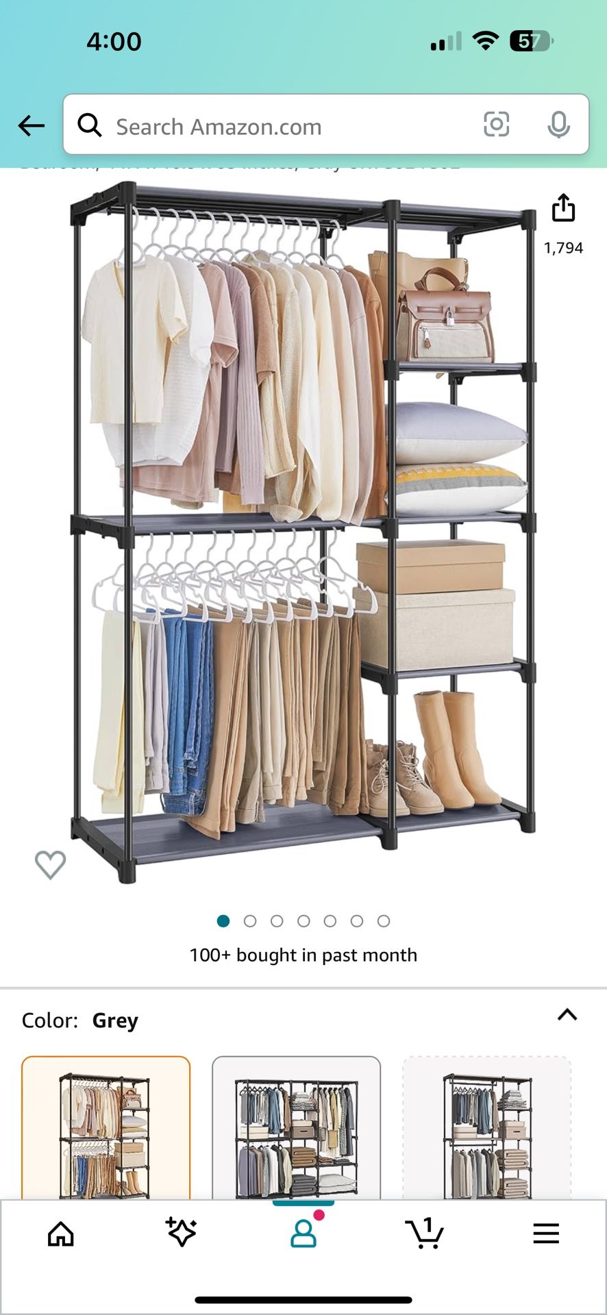 Grey Portable Closet