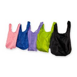 Primary Crush Tote Bag, Reusable Plastic Grocery or Shopping Bags, Pink Blue, Purple, Green and Black