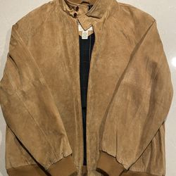 Orvis Tan Suede Leather Jacket Camel Bomber full zipper