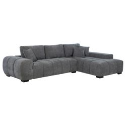 Coaster Home Furnishings - Octavia - Fabric - Upholstered Sectional Sofa with Chaise, Grid Tufting and Accent Pillows - Living Room - Charcoal Grey 