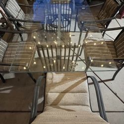Patio Set 1/2 Inch Glass And Metal  Base  Table And 6 Chairs 