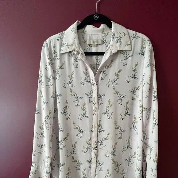 LOFT Floral Botton Down Shirt Top Blouse long sleeve womens size XL extra Large