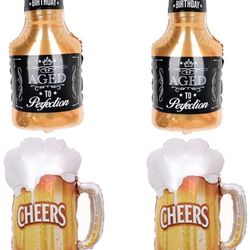 Beer Cup Balloons Set of 4, Whisky Helium Mylar Balloons 