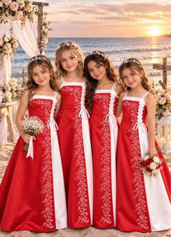 Girls Red and White Flower Girl Dress all size