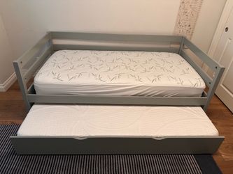 Twin Daybed with Pull-Out Trundle + Two Mattresses Included - Great Kids Bed
