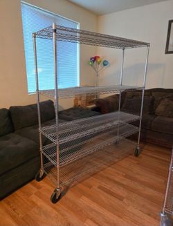 Heavy Duty Wire Shelving Storage Rack With Rolling Wheels