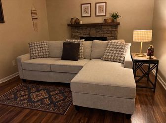 Coaster brand, 91”x65” long reversible modular Cream Fabric Sectional Sofa with Chaise and storage under ottoman, can deliver for a small fee