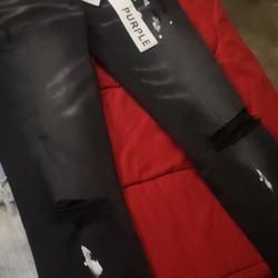Purple jeans black white paint