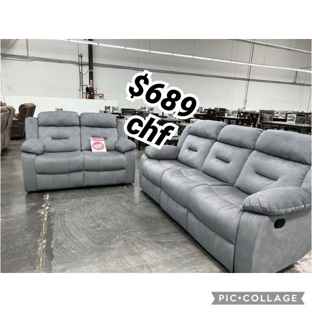 2 Piece Velvet Reclining Sofa And Loveseat Set With USB
