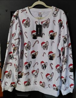 Oh! My Brand Sweatshirt  XXL Bulldogs In Santa Hats with Candy Canes