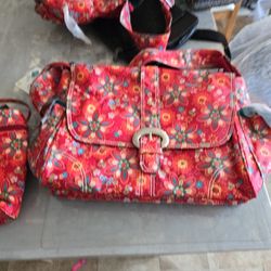 NWT Kalencom MATTE COATED BUCKLE DIAPER BAG Red FLORAL Mom & Baby HTF