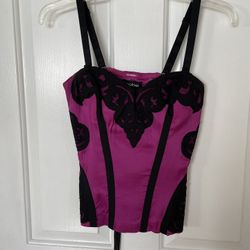 Bebe Purple Magenta and black silk bustier corset top XS