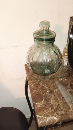 Huge HiMark Apothecary Melon Pumpkin Shaped Green Jar Canister Made in Spain