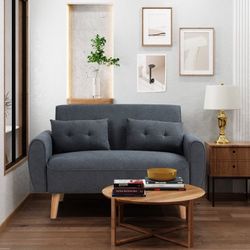 New 47 Inch Small Modern Loveseat Mid-Century Fabric, 2 Seater Sofa with Back Cushions and Tapered Wood Legs for Living Room, Bedroom and Small Space 
