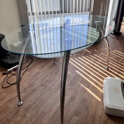 Glass Silver Dining Table Two Tiers