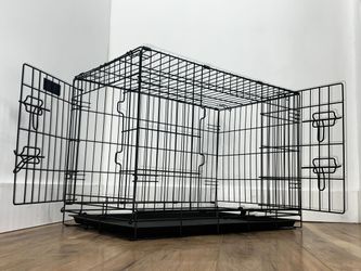 Dog Wire Cage 48 inches Reinforced Dog Crate Collapsible Pet Cage with Double Doors Leak Proof Plastic Tray Outdoor Indoor Portable for Pets Cats and