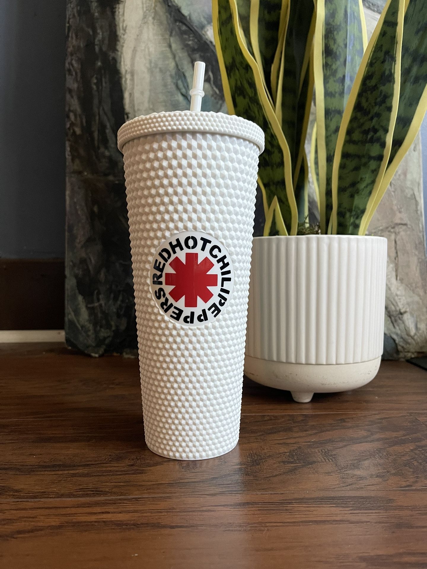 Custom 24oz Red Hot Chili Peppers Band Logo Matte White Studded Tumbler