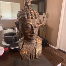 Solid Wood Antique Buddha Bust