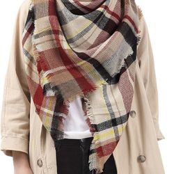 Plaid Blanket Thick Winter Scarf Tartan Chunky Wrap Oversized Shawl Cape Scarves
