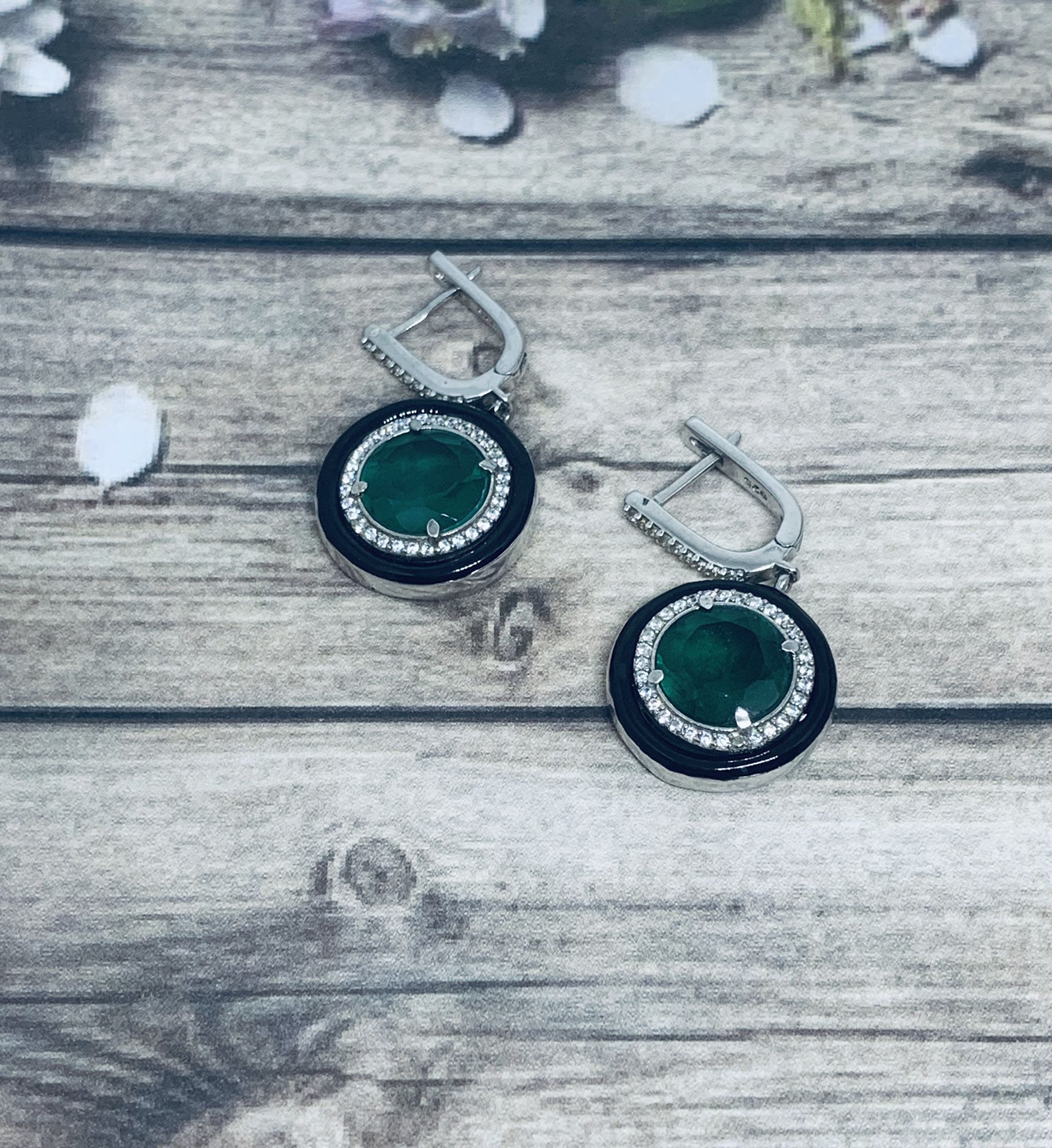 Green 925 sterling silver earrings, real silver