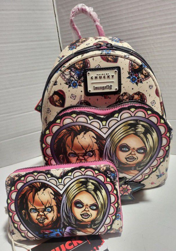 Loungefly Chucky And Tiffany Valentine's Bride Exclusive Backpack And Wallet Included New With Tags Wpc 