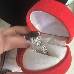 925 Sterling Silver Round Smokey Quartz Ring , Size 7.25 , Marked 925 TGGC,  Designs All Around Band . If U Like Bold This Is It ! 