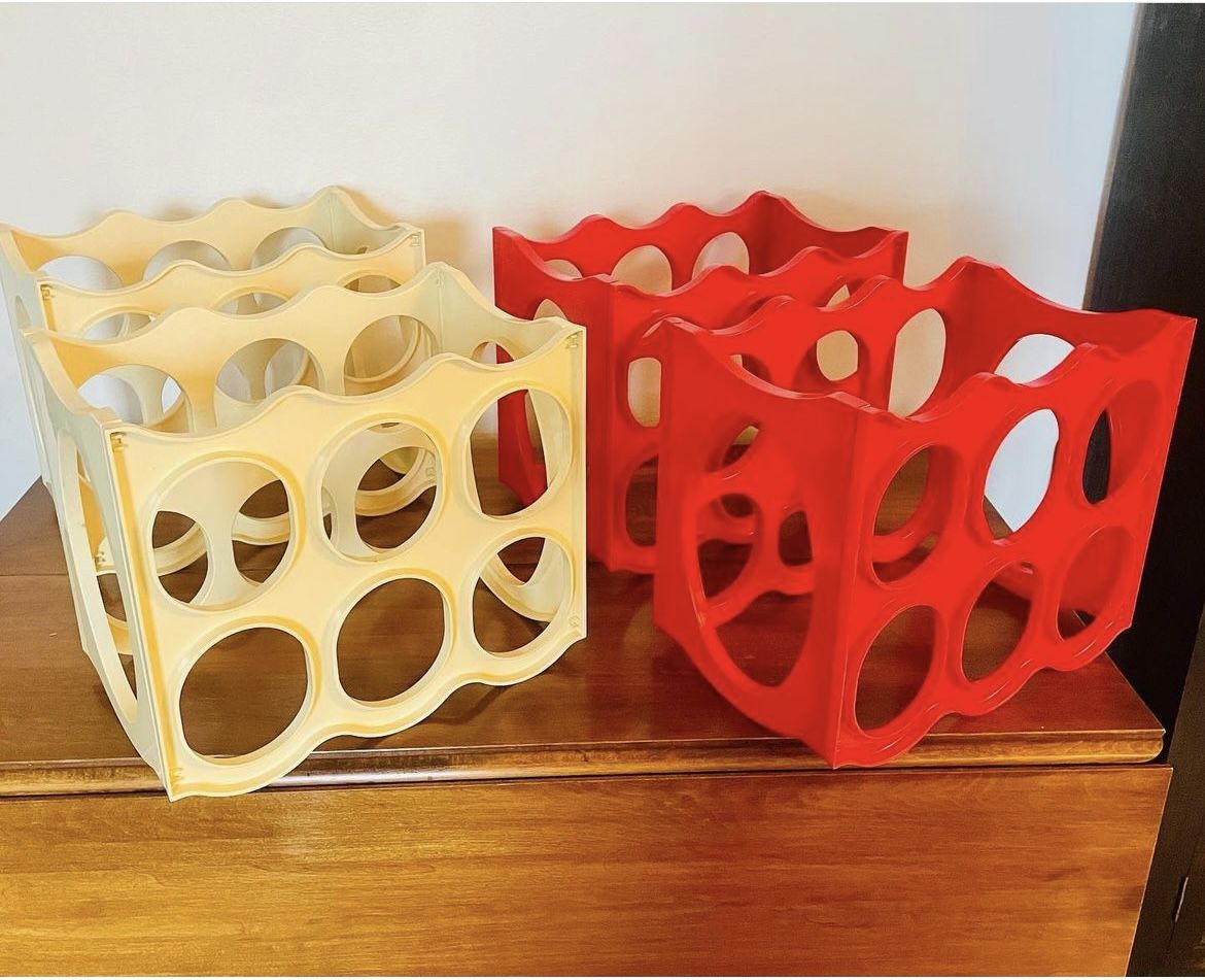 Set of 4 Mid-Century Modern Knoll Style Plastic Stackable Wine Racks