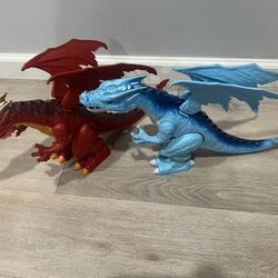 Red and Blue Dragon Action Figures Plastic Fantasy Toy Set