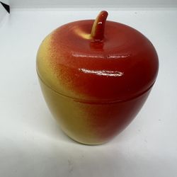 Vintage Hazel Atlas Apple Glass Sugar Jelly Jar Container with Lid Red Yellow 4”