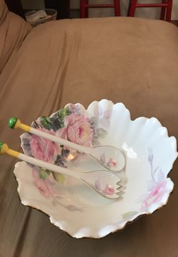 Noritake Hand Painted salad bowl with utensils